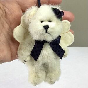Boyds Bears Angel Bear Ornament 4” Mini Jointed Plush Felt Wings Blue Bow Flower